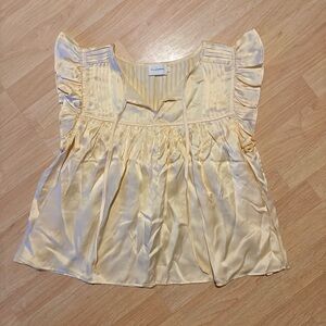 Flannel Ruffled Silk Pleated Top Blouse Tindra Small